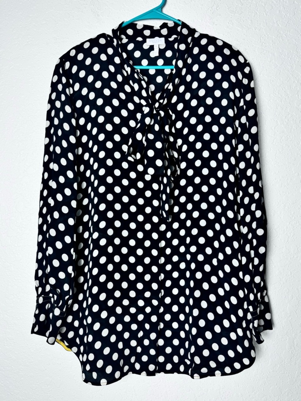 Escada Sport Polka Dot Blouse Button Up Now Black White Silk Long Sleeve